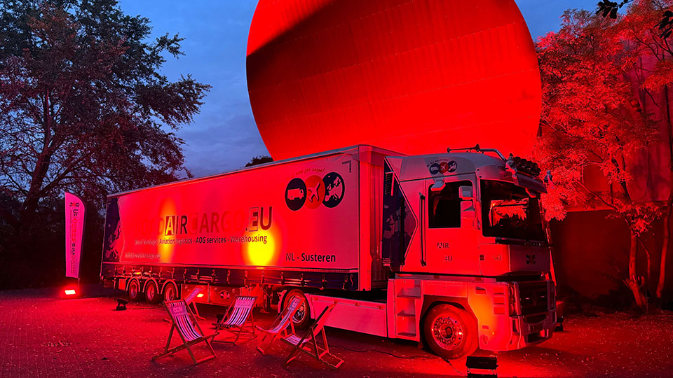 Air Cargo Belgium event with truck & trailer @ night