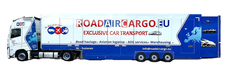 Volvo truck with closed car transport box trailer